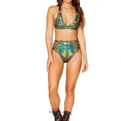Rave Bae Couture Green Laced Up High Waist Bottoms