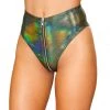Rave Bae Couture Ziplyne High-Waist Holographic Booty Shorts - Green