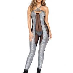 Rave Bae Couture New Arrivals Holo Serpent Sheer Catsuit
