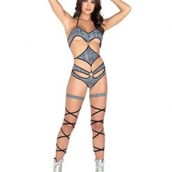 Rave Bae Couture Diamond Damsel Bodysuit - Black/Silver New Arrivals