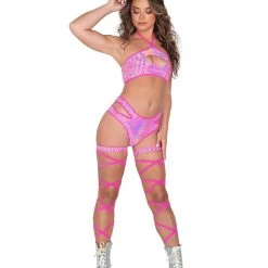 Rave Bae Couture New Arrivals Cyber Shimmer Outfit - Hot Pink
