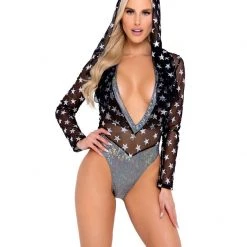 Rave Bae Couture Celestial Swag Bodysuit - Black/Silver