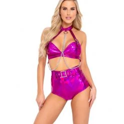 Rave Bae Couture Holo Bae Outfit - Hot Pink