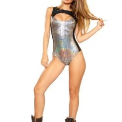 Rave Bae Couture J. Valentine "Final Boss" Keyhole Bodysuit - Silver Cobra