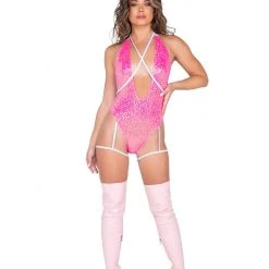 Rave Bae Couture New Arrivals Sugar Sparkle Bodysuit - Hot Pink