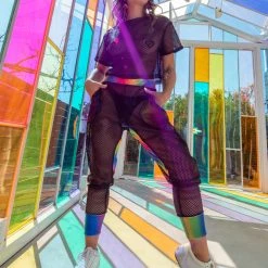 J. Valentine New Arrivals Rainbow Mesh Crop Top