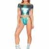 Rave Bae Couture J. Valentine Corset Fairy Lace-Up Bottoms - Aqua Foil