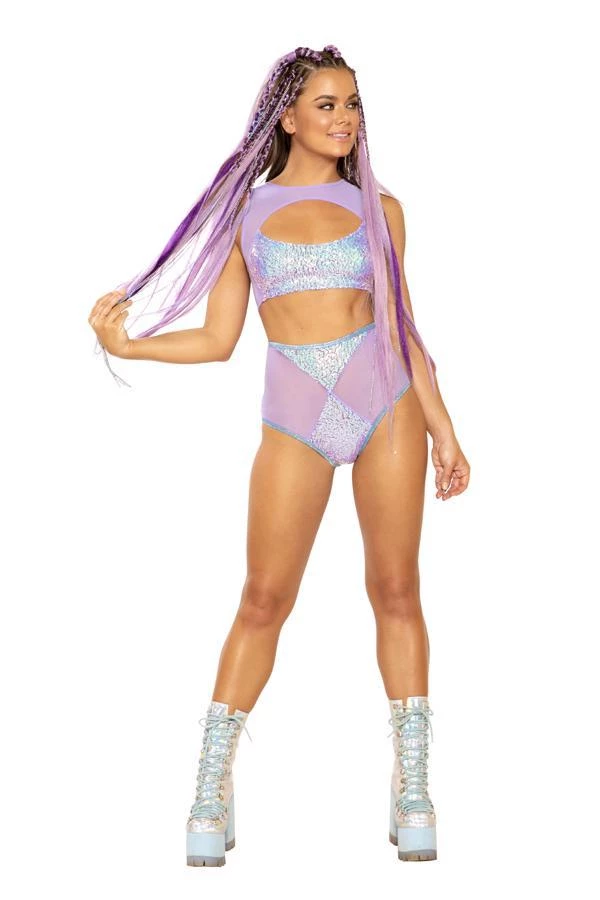 J. Valentine Lilac It Sequin Keyhole Top