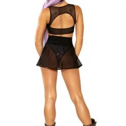 J. Valentine Bass Fairy Mesh Keyhole Top - Black Tops