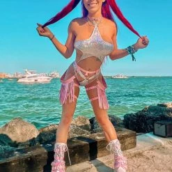 Rave Bae Couture Star Struck Sequin Bodysuit - Silver